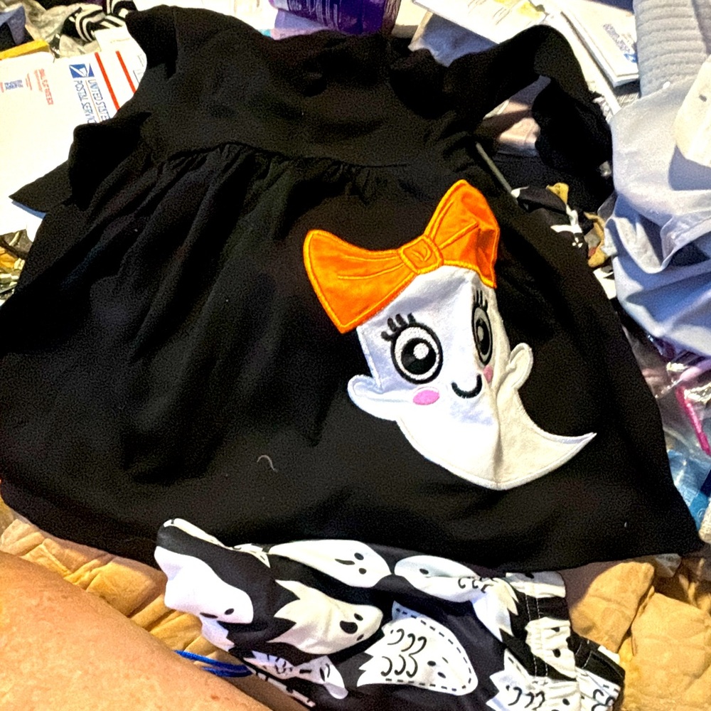 New  3PCS Baby Girls Halloween 
Dress Ghost Leggings Pants with 
Head piece  set